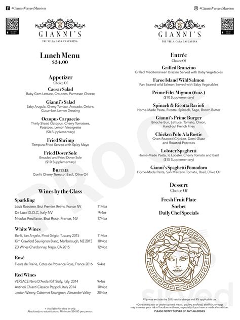 cucina di versace|gianni's versace mansion menu.